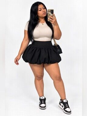Chic Black Bubble Mini Skirt | High Waist Puffed Skirt | Trendy Streetwear Skate